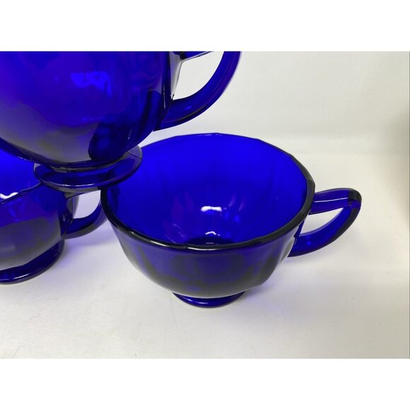 Set Of 6 Vintage New Martinsville Addie Cobalt Blue Glass Coffee Tea Cups 5.5 oz - Picture 8 of 10